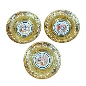 Vintage 3 BRASS FRAME REGENCY BONE CHINA PLATES LONDON SCENES MADE IN ENGLAND